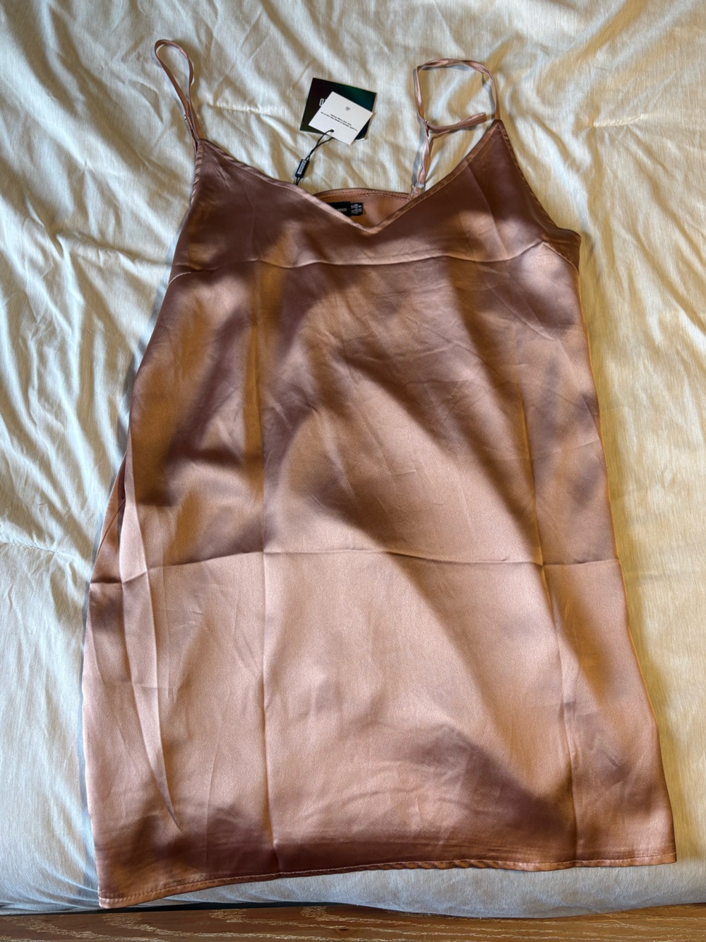 Missguided Rose Gold Satin Mini Slip Dress (Carli bybel collab)